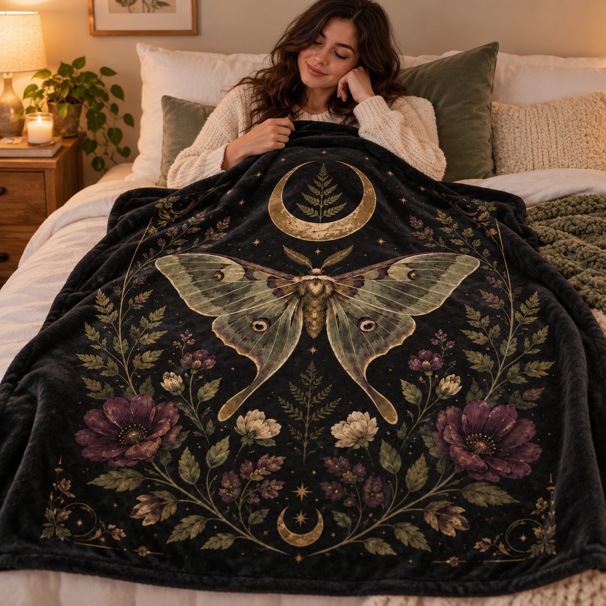 Celestial Luna Moth Blanket, Gothic Botanical Throw, Moon and Stars Bedding Decor, Witchy Bedroom Gift, Dark Floral Home, Luna Moth Blanket 6ddcacc8-03be-4749-aa5c-94d4a90def14-ghtr-2-.png