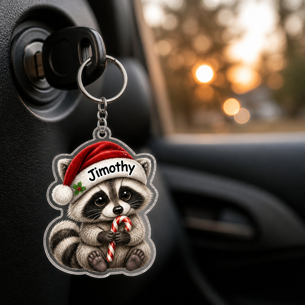 Personalized Raccoon Santa Hat Acrylic Keychain - Personalized Acrylic Keychain 6e1b0bb0-6951-4620-85c7-be3260e7c62f.jpg