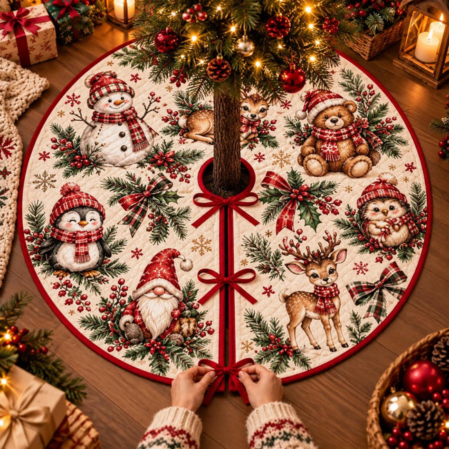 Woodland Christmas Tree Skirt with Ribbon Ties, Forest Animals Holiday Tree Skirt, Vintage Woodland Christmas Decor 6e272da3-25ec-4ae4-a07a-97b0429b3587-1.jpg