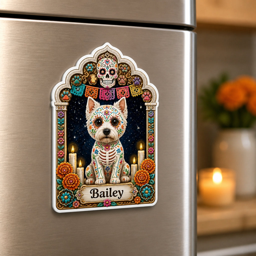 Day of the Dead Pet Portrait Fridge Magnet – Photo + Name - Personalized Custom Shape Fridge Magnet 6e273681-3cb7-4bed-94a7-3e827d726768.jpg