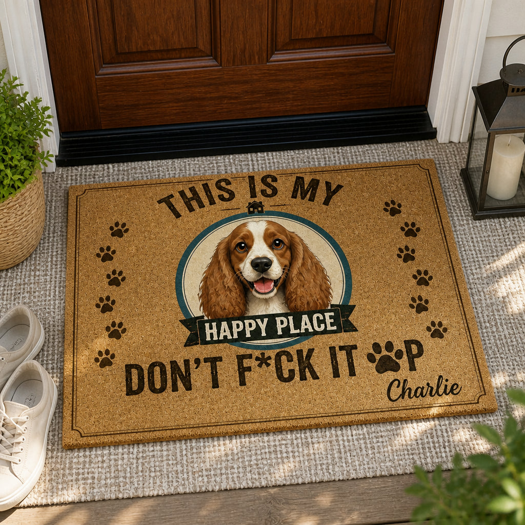 Happy Place Dog Doormat – Custom Pet Portrait & Name - Personalized Doormat 6e65d8ba-2989-4f75-86b6-57d96b881aee.jpg
