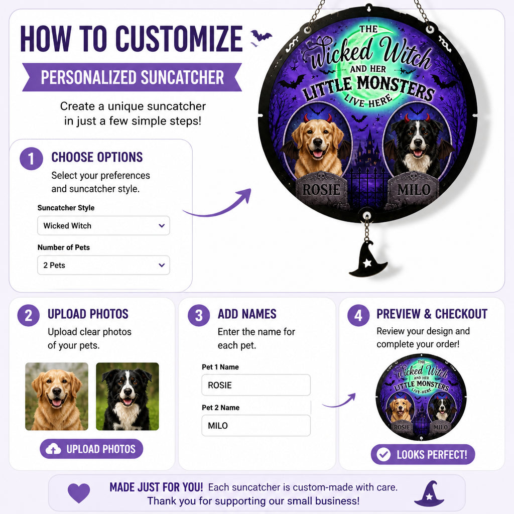 Halloween Witch & Little Monsters Pet Photo Doormat - Personalized 1 Layered Suncatcher with Charm 6e9f1a51-e661-41db-87ac-194f5eefedbd.jpg