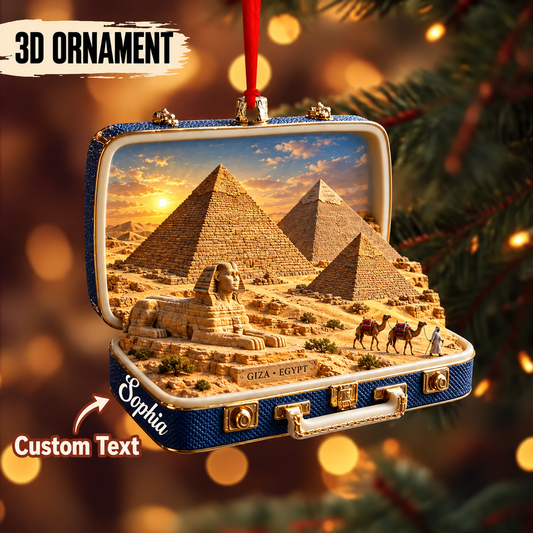 Personalized 3D Giza Pyramids Suitcase Christmas Ornament – Giza Egypt Travel Souvenir & Gift for Egypt Lovers 6eac728f-3fc2-48f2-857c-12e8bf27f62c-Sophia-s-Hanging-Giza-Pyramid-Ornament.png