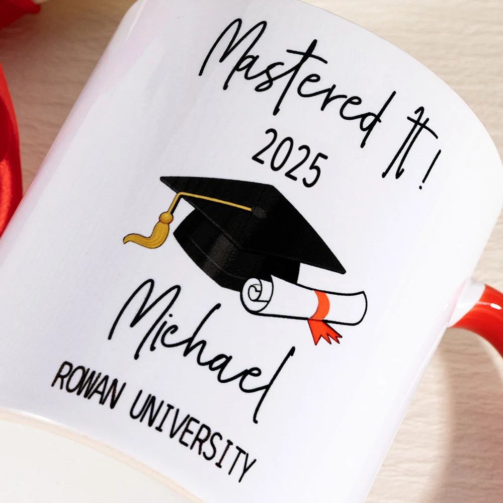 Personalised Mastered It Graduation Cap Name Mug with School Name and Year Class of 2025 Graduation Gift for Graduates