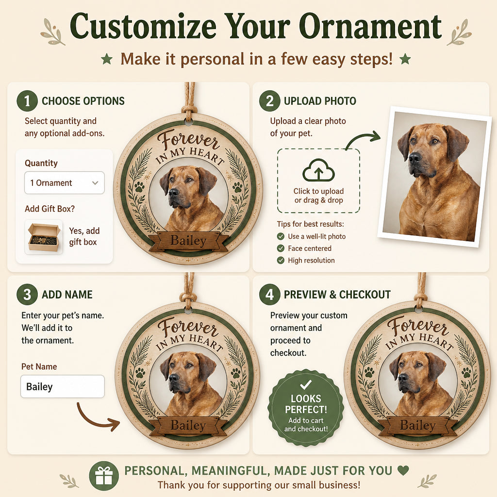 Pet Memorial Wood Ornament — Forever In My Heart (Photo + Name) - Personalized 3-Layered Wood Ornament 6eea0971-8d4d-475c-b17d-431c2e6bf475.jpg