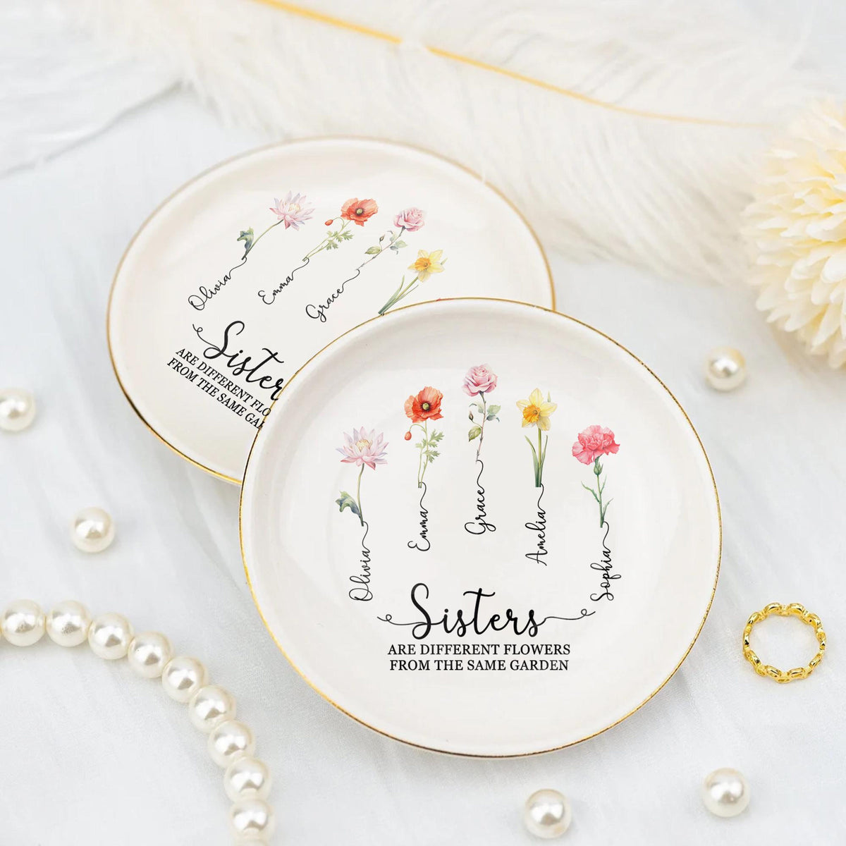 Personalized Sisters Gift Birth Flower Jewelry Tray Custom Names Family Keepsake Dish 6f11f5cd-498a-47f3-a34e-40062fa4a327-4.jpg