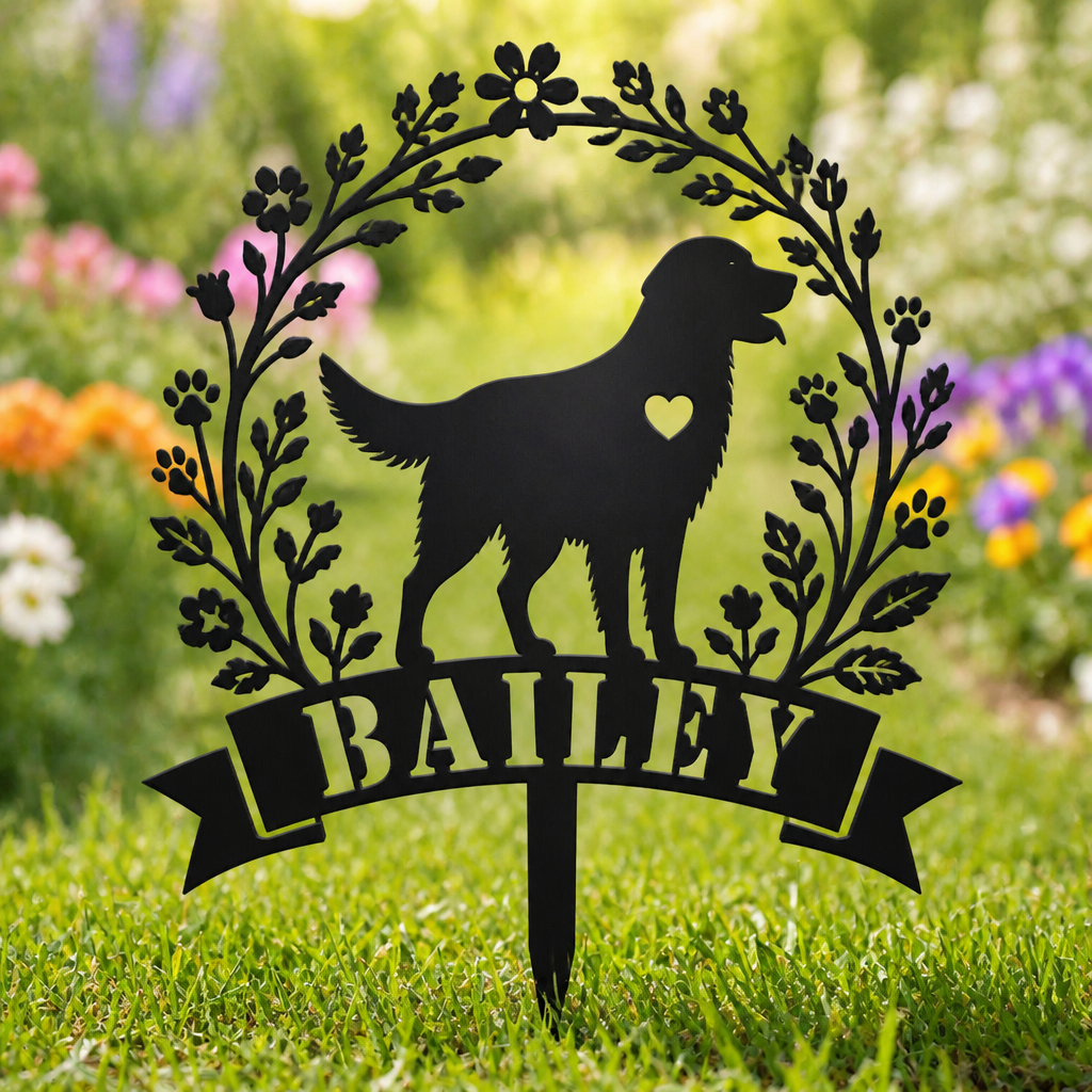 Personalized Dog Garden Stake – Wreath Silhouette with Name - Personalized Cut Metal Sign 6f16947d-3fc0-4c47-a3a7-f2df797a8180.png