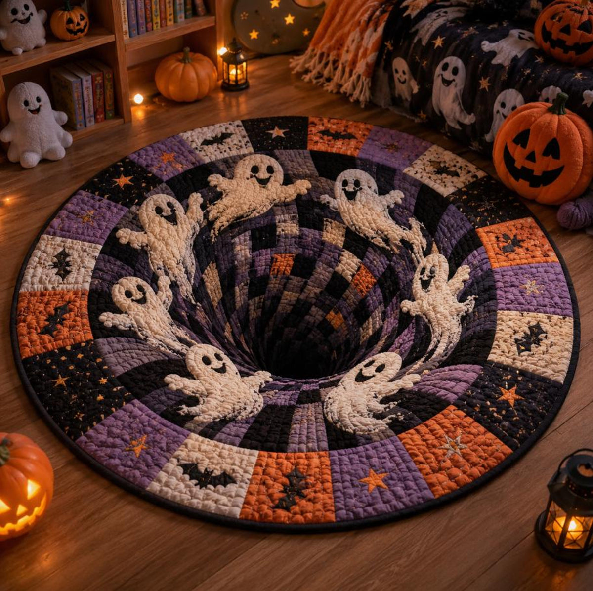 3D Illusion Halloween Round Rug, Haunted House Vortex Floor Mat, Pumpkin Gothic Area Rug, Spooky Halloween Home Decor 6f1950a9-670f-4656-8210-10c3e59668f9-4.jpg