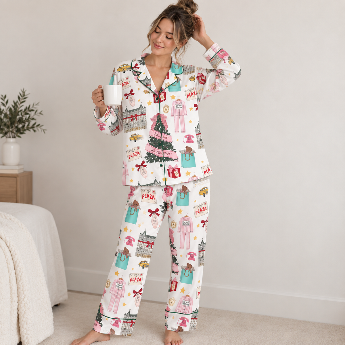Women’s Christmas in New York Satin Pajama Set, NYC Holiday Short Sleeve Sleepwear, Festive Christmas Pajamas, Winter Gift For Her 6f19e015-b53f-49eb-97eb-968914d5e1ee-pppp.png