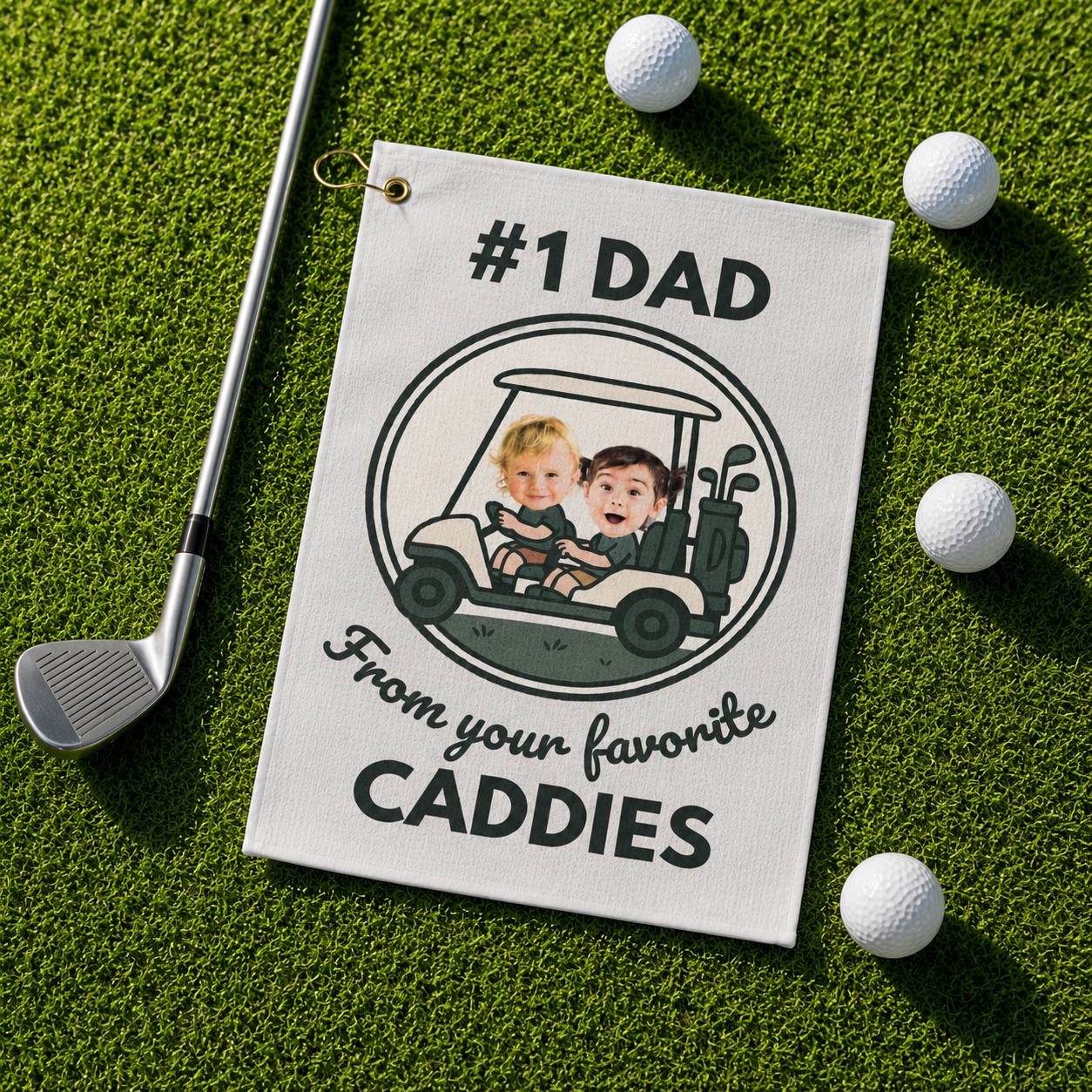 Personalized Custom Golf Towel for Dad with Child's Photo, Father's Day Gift, Golf Accessories, Golf Gift for Dad, Golf Lover Present