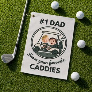 Personalized Custom Golf Towel for Dad with Child's Photo, Father's Day Gift, Golf Accessories, Golf Gift for Dad, Golf Lover Present