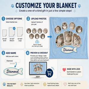 Custom Cat Photo Collage Paw-Print Blanket with Pet Name - Personalized Blanket 6f8378da-916f-4983-859a-ff45ec9e3187.jpg