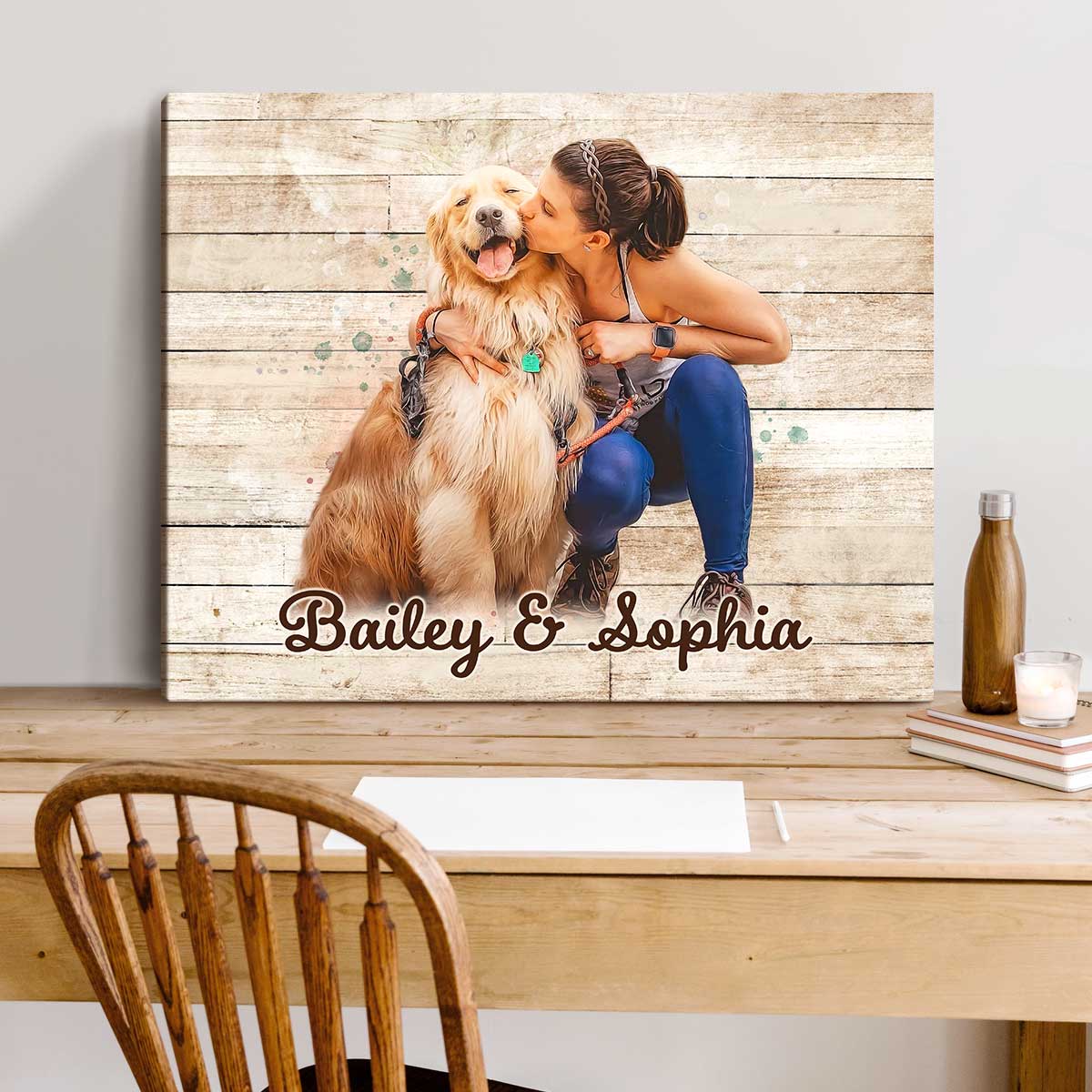 Custom Dog and Owner Portrait Painting From Photo, Personalized Canvas Gift for Dog Lovers