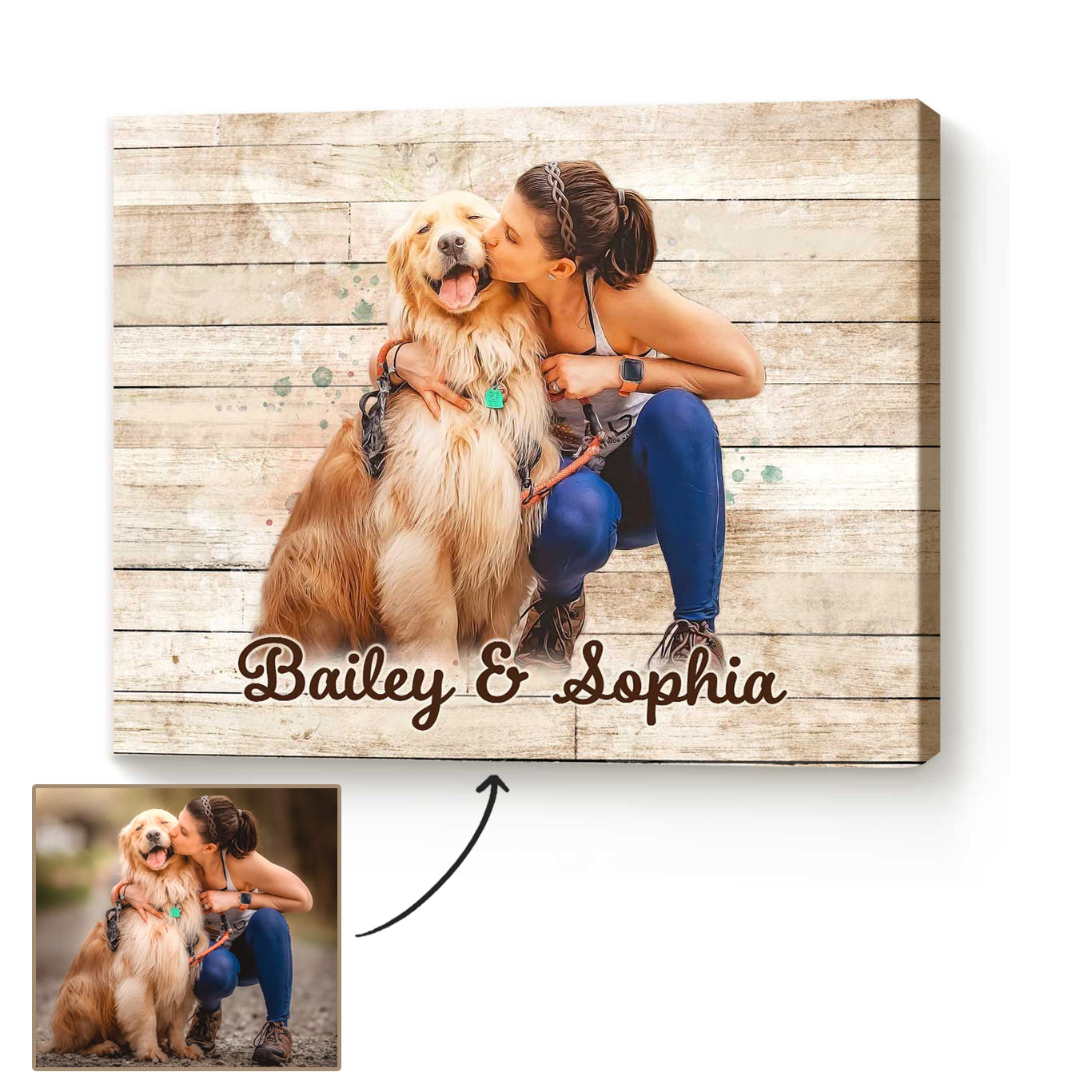Custom Dog and Owner Portrait Painting From Photo, Personalized Canvas Gift for Dog Lovers