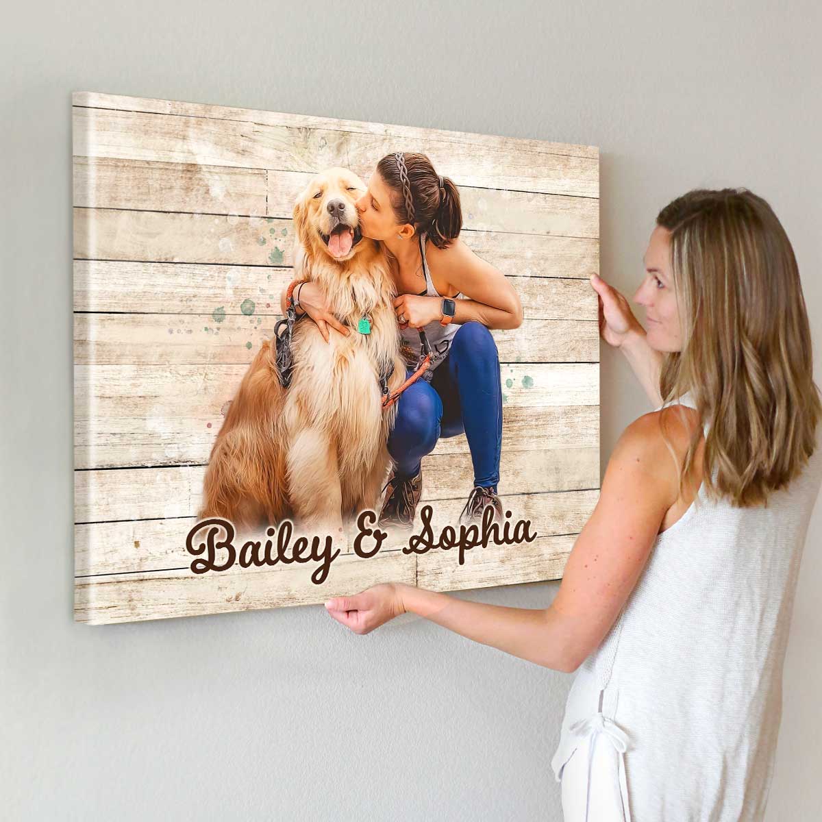 Custom Dog and Owner Portrait Painting From Photo, Personalized Canvas Gift for Dog Lovers