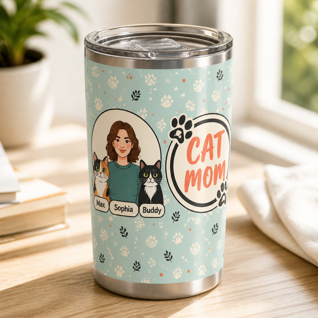 Cat Mom Portrait & Paws Tumbler – Custom Photo-to-Illustration - Personalized Tumbler 6fca320a-3309-41ac-a69f-5cb1ff123d95.jpg