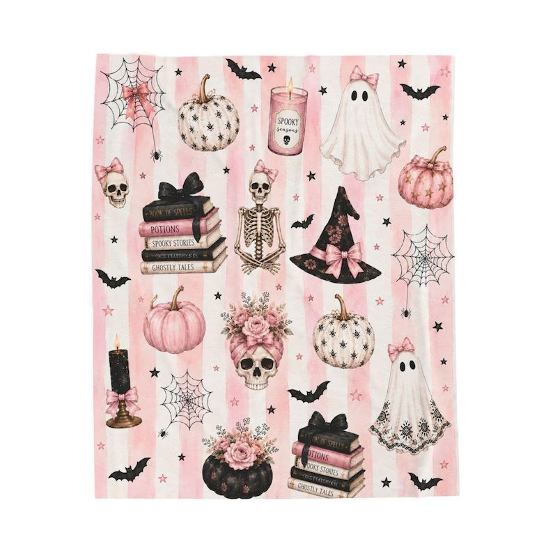 Pink Halloween Blanket, Cute Ghost Throw Blanket, Teen Girl Halloween Gift, College Dorm Blanket, Halloween Blanket For Teen Girl, Cozy Gift 6fda66de-6d0b-4aa6-aef9-f9144674b8a2-rhju-1-.jpg