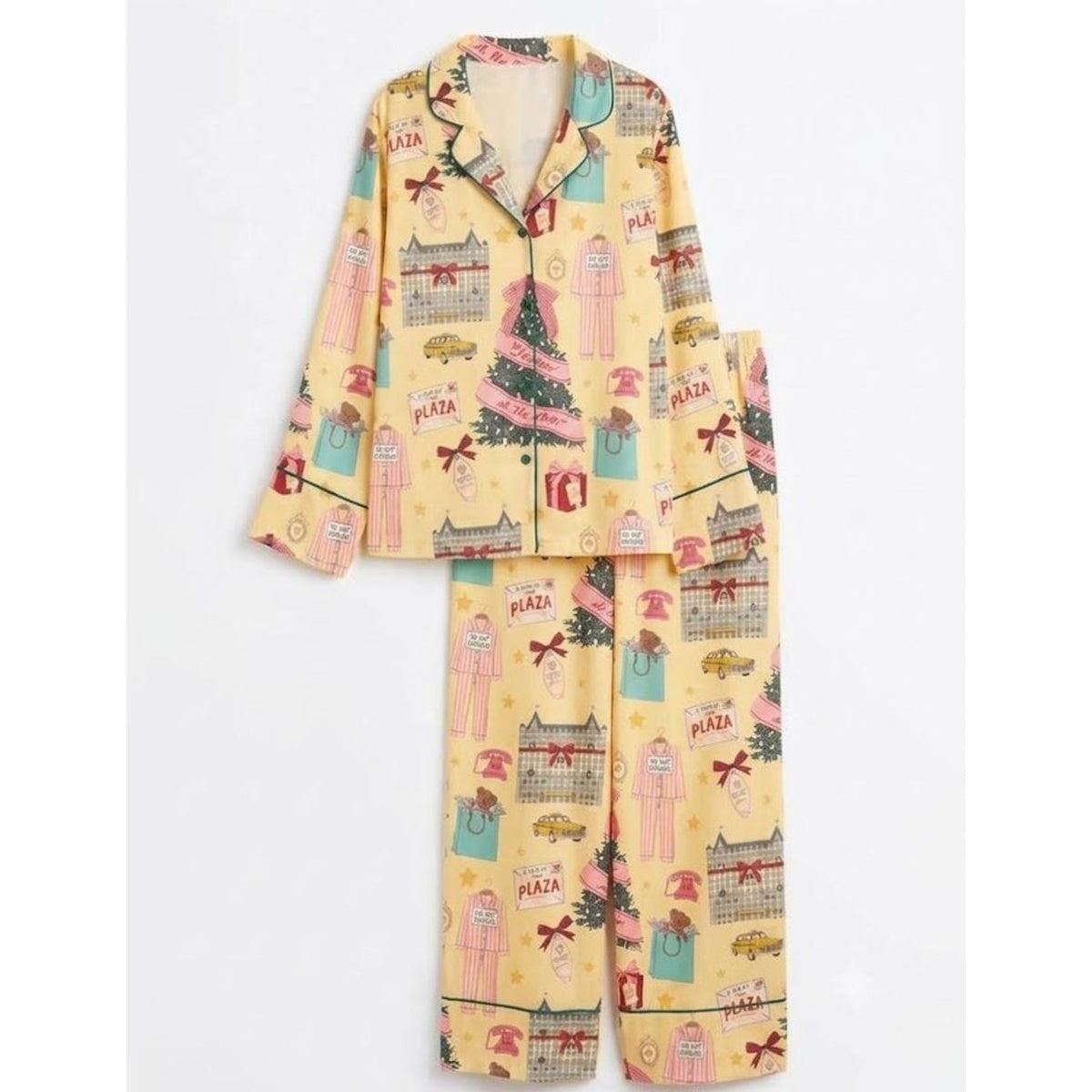 Women’s Christmas in New York Satin Pajama Set, NYC Holiday Short Sleeve Sleepwear, Festive Christmas Pajamas, Winter Gift For Her 6ffc8f2b-f013-44ad-99eb-f9a0e50ef3f2-plaza_square_10.jpg
