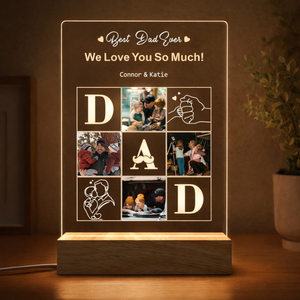 Best Dad Ever Photo Collage - Personalized 3D LED Light Wooden Base - Gift For Father