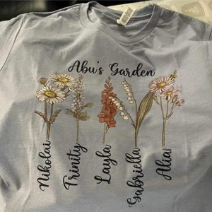 Grandma With Grandkids Birth Flowers and Names - Personalized Shirt - Gift For Grandma