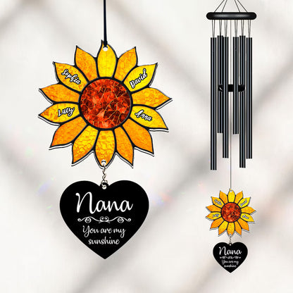 Personalized Sunflower Wind Chime, Custom Grandkids Names, Nana Gift