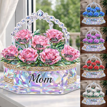Mother's Rose Bouquet - Personalized Shape Acrylic Block - Gift For Mom, Grandma, Mother's Day Gift