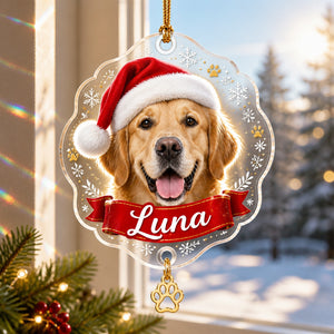 Custom Pet Photo Santa Hat Name Ornament - Personalized 1 Layered Suncatcher with Charm 70062c41-c7c0-4a4c-868b-1ad29bdaac01.jpg