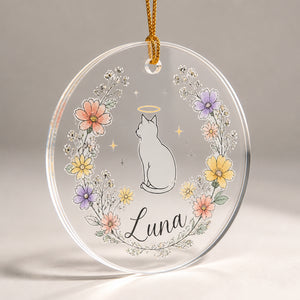 Cat Memorial Floral Name Ornament - Personalized Transparent Acrylic Ornament 703ff225-7987-4b49-9b95-c92e783802ce.jpg