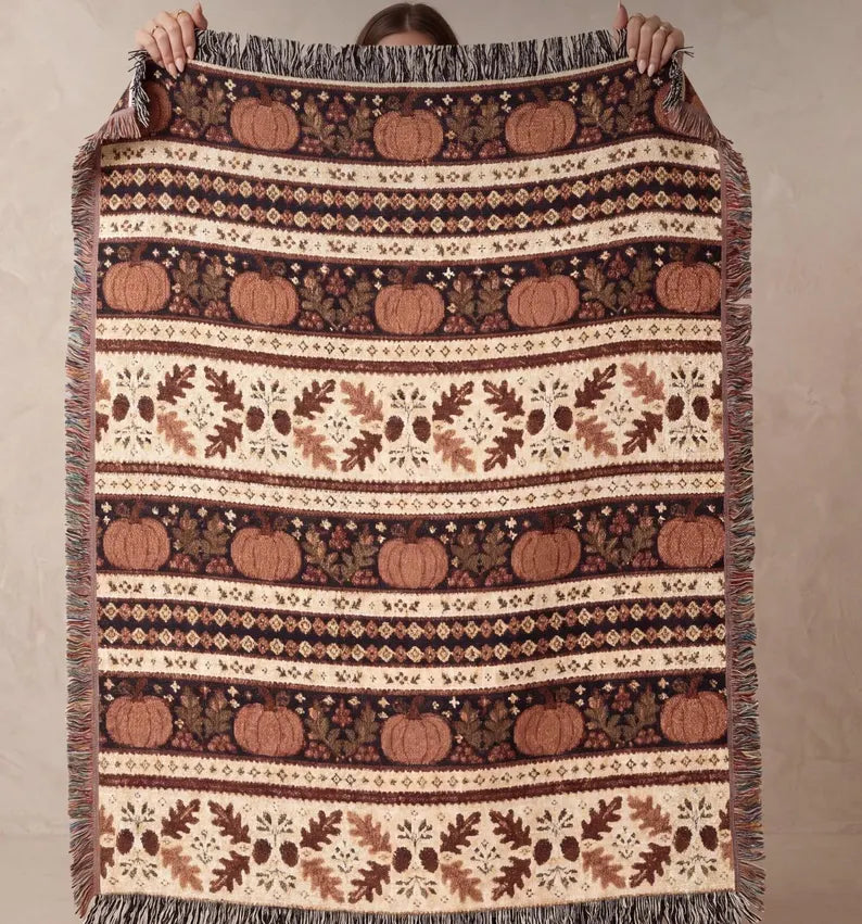 Autumn pumpkin woven blanket gift for fall lover farmhouse throw blanket cosy Thanksgiving gift for her rustic autumn home decor 7066abcb-f64d-494c-9a2c-1e65a0a63d27-dfre-2-.webp