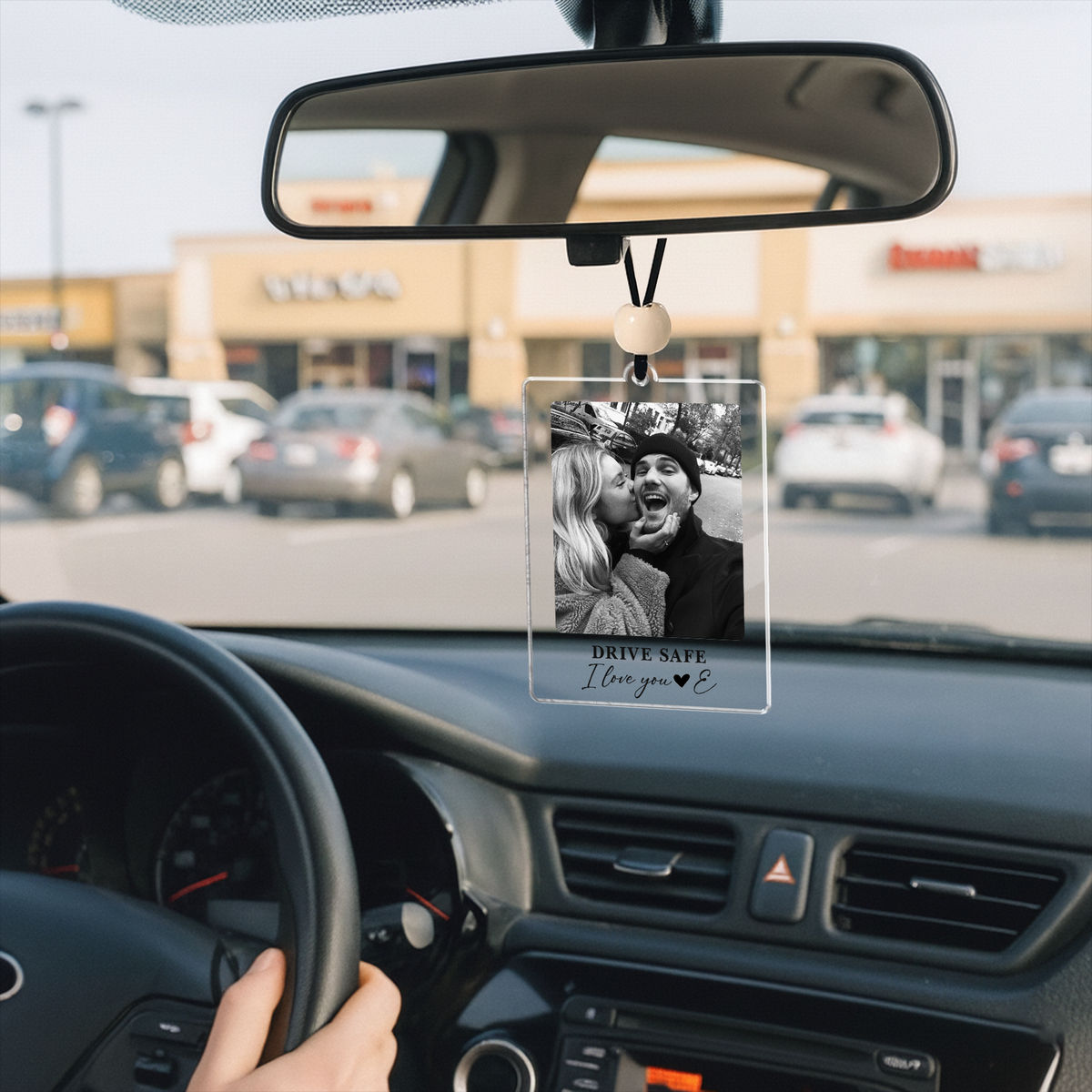 Valentine's Day - Personalized Photo Car Hanging Ornament, Valentine's Day Gift for Him, Gift for Her, Couple Gift, Couple Photo - Personalized Photo Acrylic Car Hanger with Beaded String