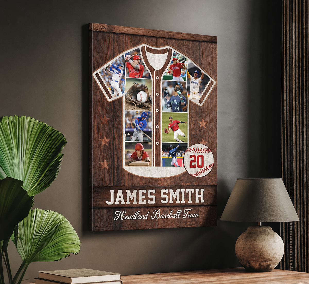 Personalized Baseball/Softball Jersey Photo Collage Canvas, Custom Player Name and Number Wall Art, Senior Night Gift, Baseball Team Print