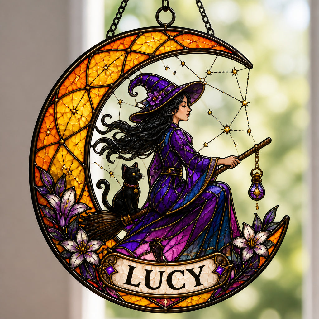 Personalized Witch & Cat Stained-Glass Suncatcher - Crescent Moon Name Plaque - Personalized Suncatcher Stained Glass 70e6f120-e8b5-41fc-af59-ad4d7f5b27be.jpg