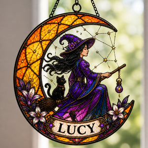 Personalized Witch & Cat Stained-Glass Suncatcher - Crescent Moon Name Plaque - Personalized Suncatcher Stained Glass 70e6f120-e8b5-41fc-af59-ad4d7f5b27be.jpg