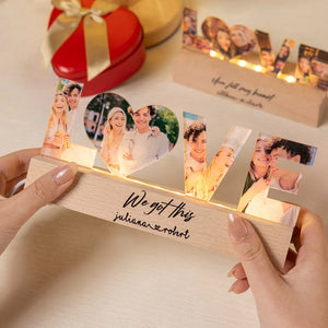 Personalised Couple Photos LED Night Light with Wooden Base Home Decor Anniversary Valentine's Day Gift for Couples
