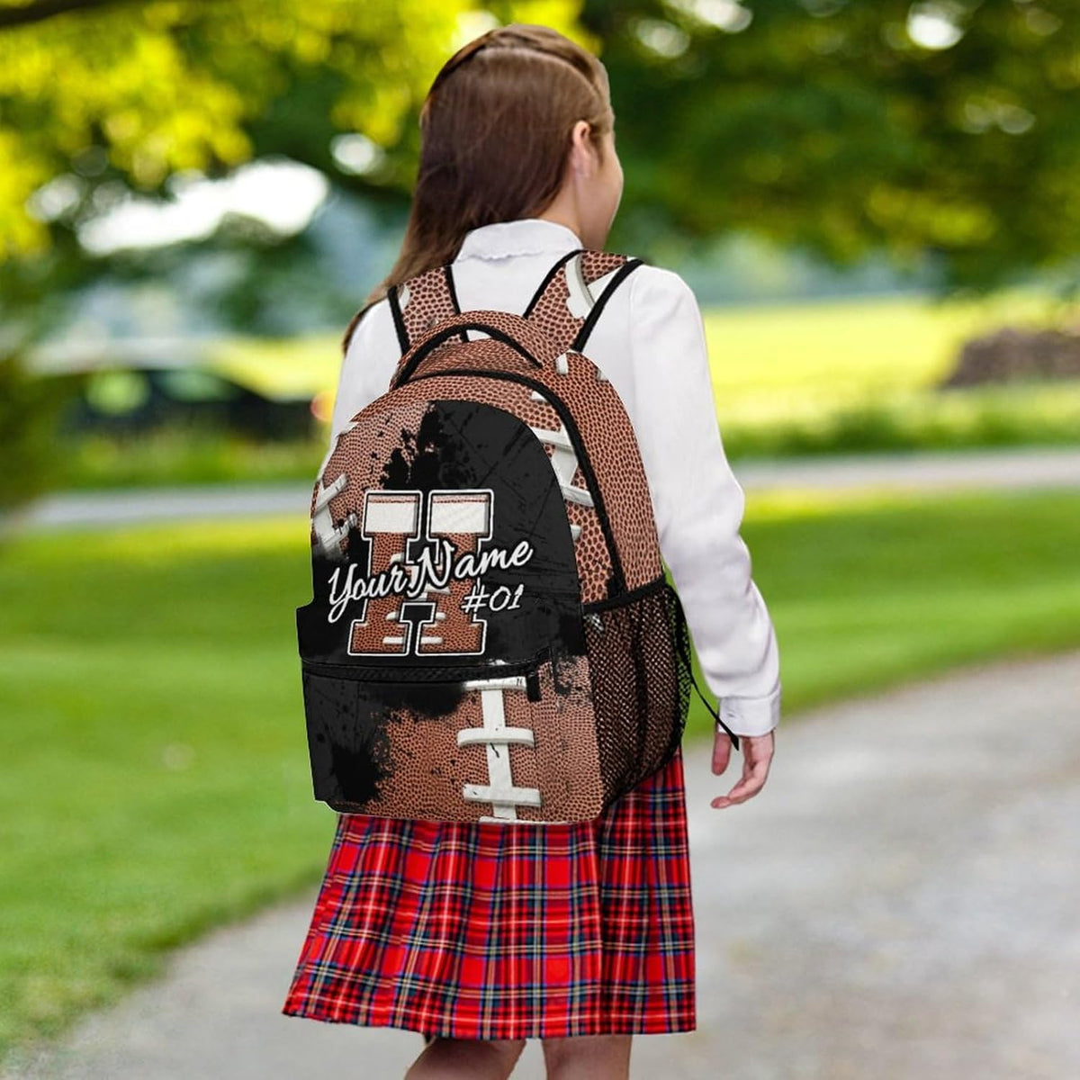 Boys Kids Backpack Personalized Football School Backpacks Custom Initial Bookbag with Name Sports Theme Large Capacity Schoolbag Gifts