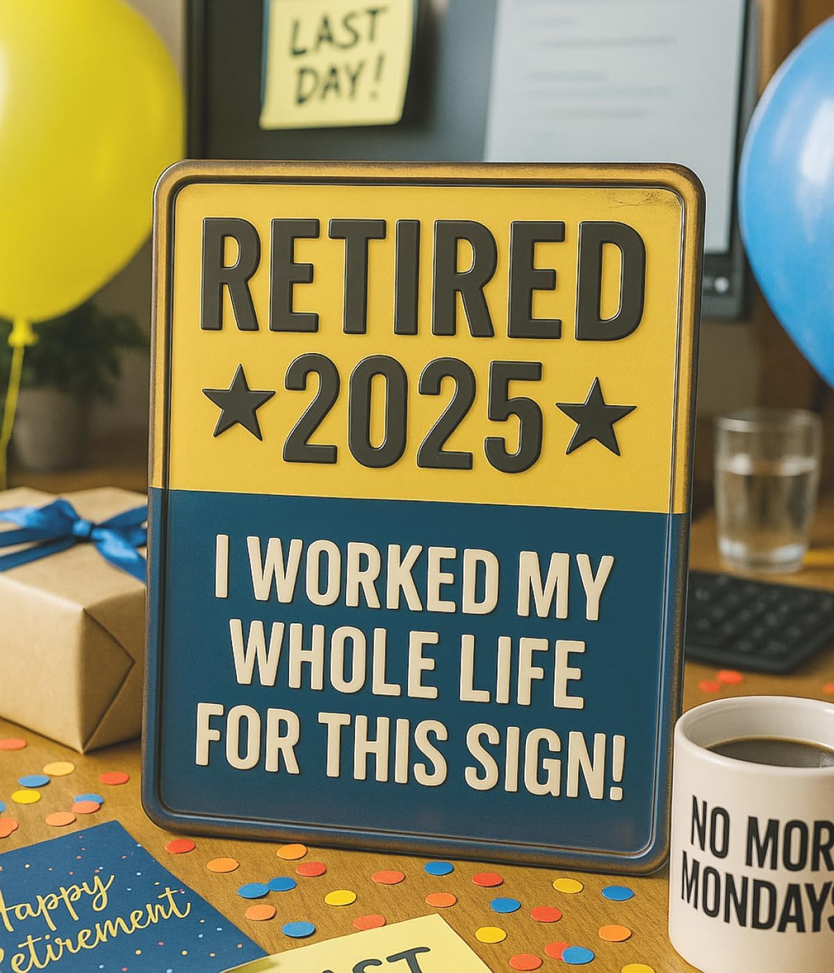 Retired 2025 Sign Embossed Retirement Gifts 2025, Funny Retirement Gift for Men or Women, Best Retirement Gifts for Men, Funny Retirement Wall D cor,Metal Sign Keepsake