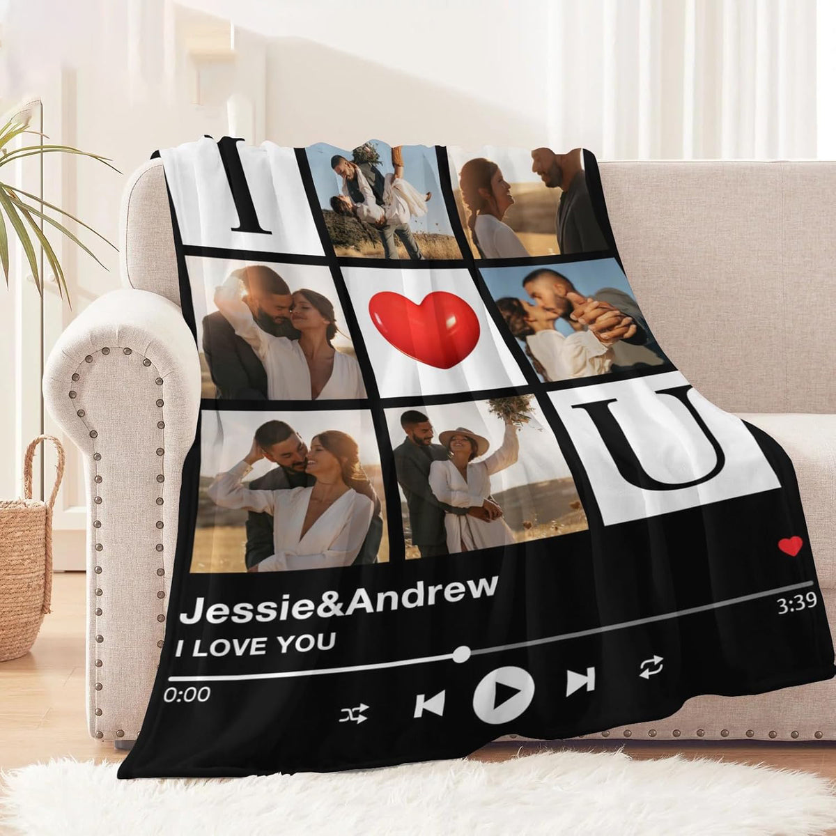 Personalized Spotify Code Music Blanket with Photo for Couples, Bridal Shower Gifts for Bride to Be, I Love You Wedding Gifts for Newlyweds Just Married Gifts Wedding Throw Blanket
