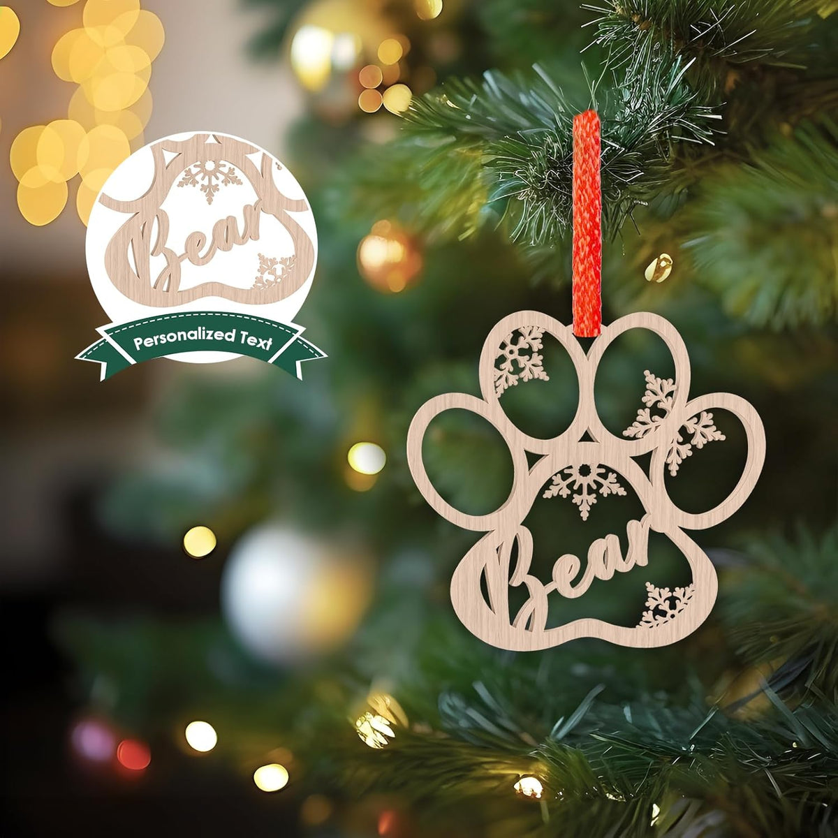 Custom Dog Paw Ornament-Personalized Christmas Ornaments, Wooden Dog Ornaments for Christmas Tree, Pet Lover Gifts