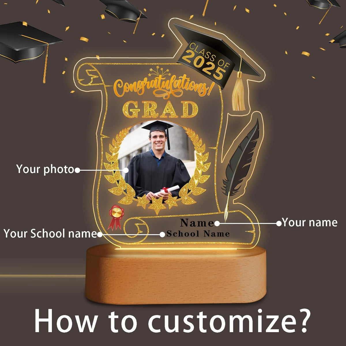Custom Graduation Gift Night Light with Photo Personalized Acrylic LED Light Congrats Grad Gift Class of 2025