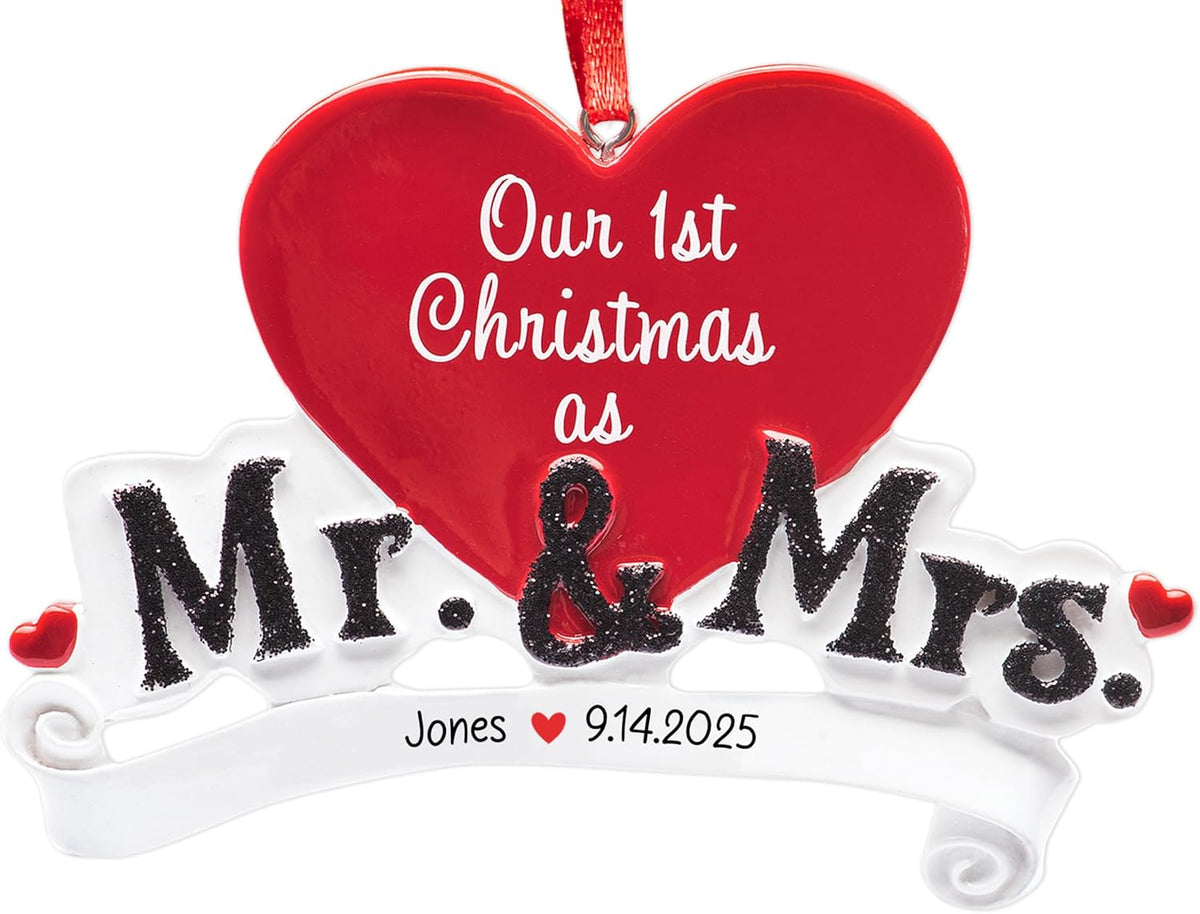 Personalized Our First Christmas as Mr and Mrs Ornament 2025 | Customized Newlywed Heart for Xmas Tree | 1st Year Married Couple Wedding Marriage Bridal Shower Custom Keepsake Gift