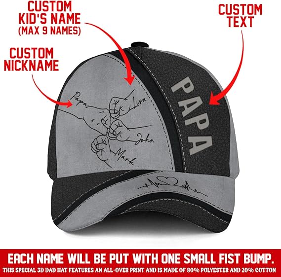 Custom Papa Hats, Personalized Daddy Hat, Customized Dad Hat, Personalized Fathers Day Hat, Fist Bump Hat