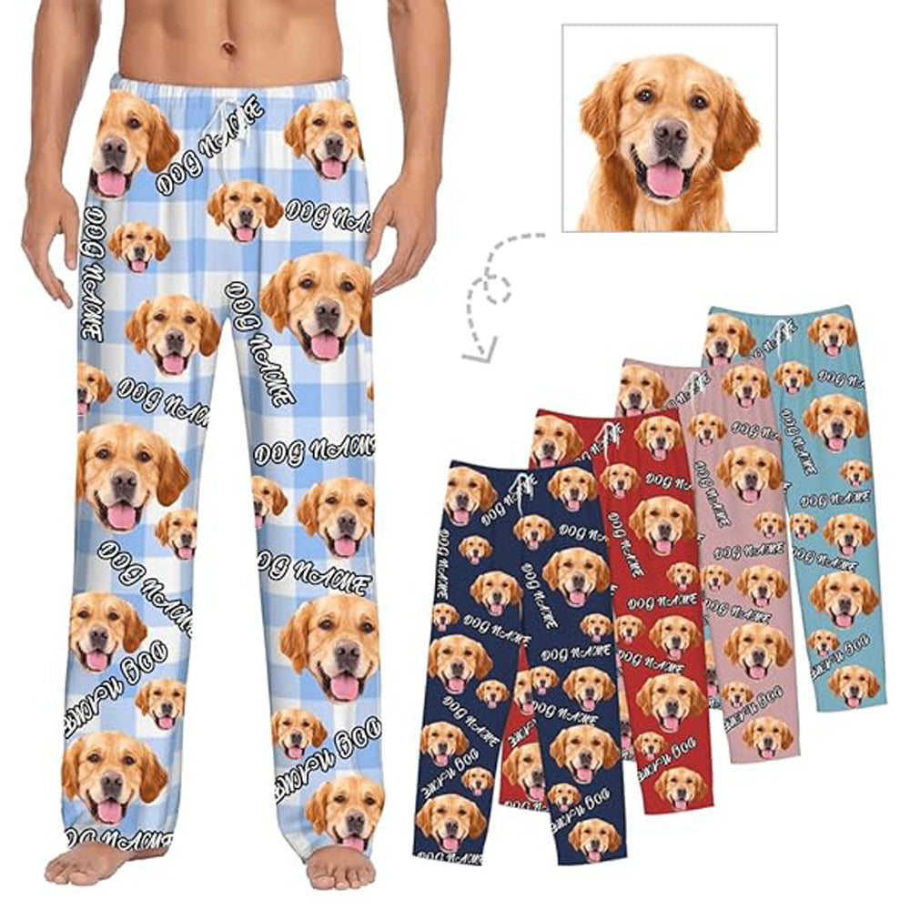 Custom Pajama Pants for Men, Custom Photo Dog Photo Pet Photo Customized Gifts for Husband Boyfrined Dad Mom Wife Husband Birthday Anniversary Christmas Gift