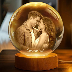 Personalized 3D Photo Crystal Ball, Custom Engraved Picture Lamp with Wood Base, Night Light for Couples, Gifts for Him Her Valentines Day, Anniversary, Personalized Gifts for Husband, Wife