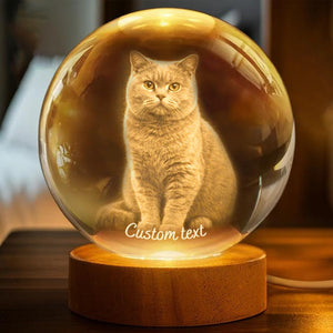 Personalized 3D Photo Crystal Ball, Custom Engraved Picture Lamp with Wood Base, Night Light for Dog Lovers, Dog Memorial Gifts, Loss of Pet Sympathy Gift Night Light, Custom Photo Portrait