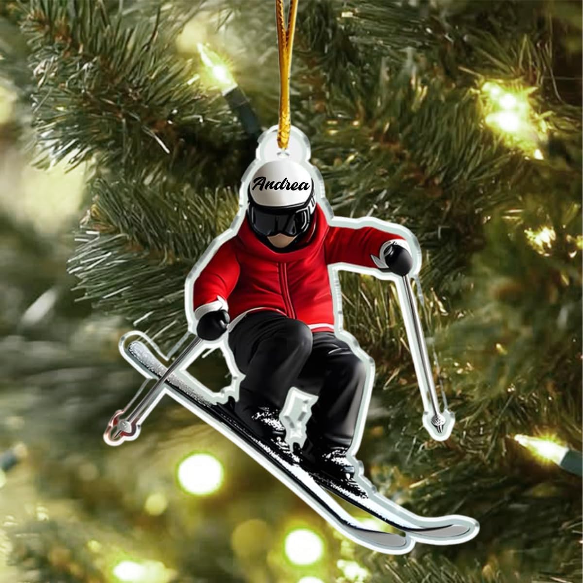 Personalized Skiing Ornaments 2025, Custom Skier Acrylic Christmas Ornament with Name, 2D Flat Ski Ornament for Snow Lovers, Unique Winter Sports Gift for Skiers & Snowboard Fans