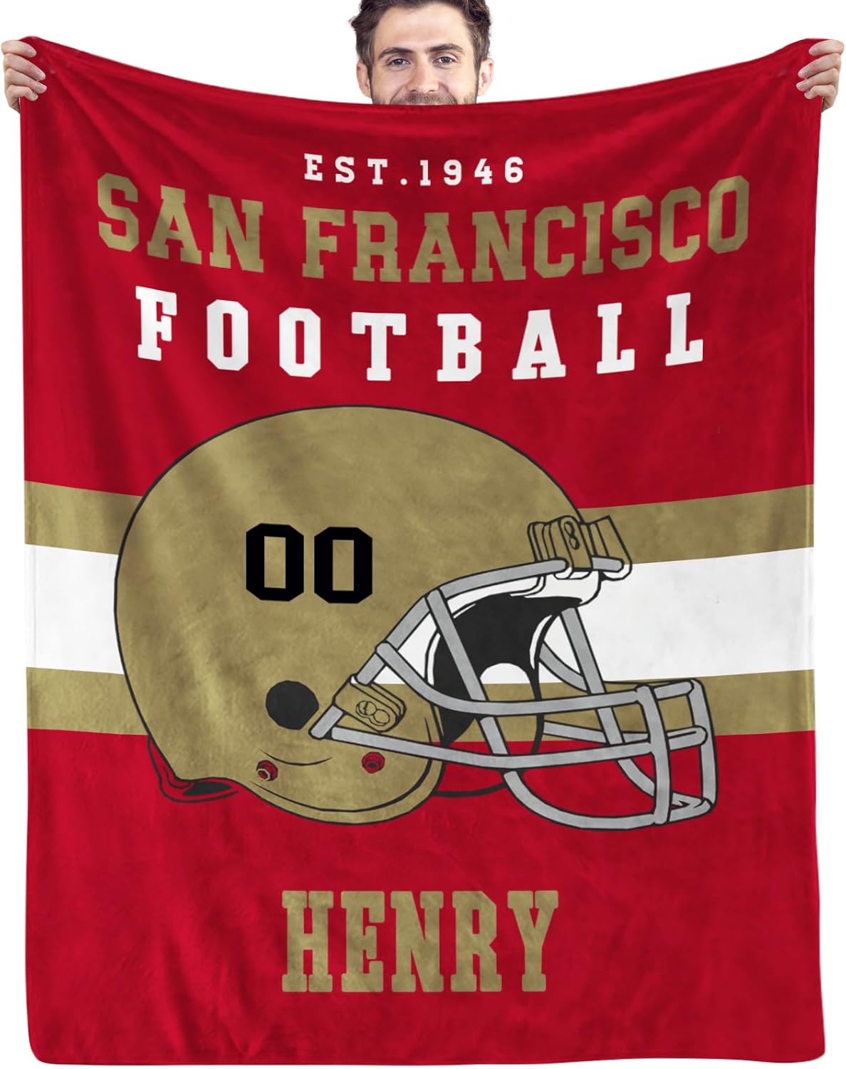 Custom Football Blanket Personalized with Name City and Helmet Number Soft Flannel Football Throw Blankets Gifts for Teen Boys Athletes Fans Kids Adult