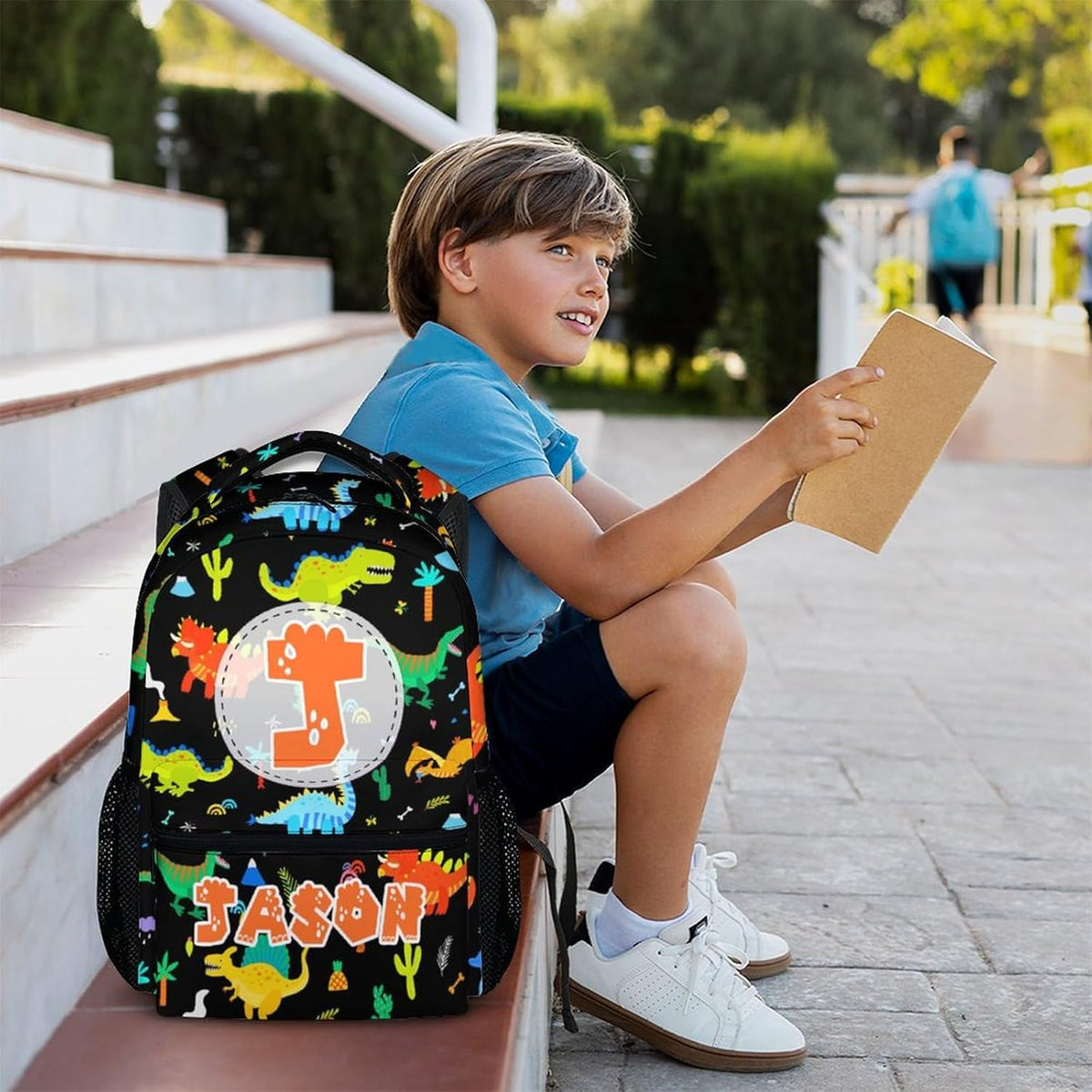 Kids Boys Backpack for School, Personalized Dinosaur Backpacks for Children Toddler Boy , Custom Initial Monogram Bookbag for Preschool Kindergarten Primary Elementary