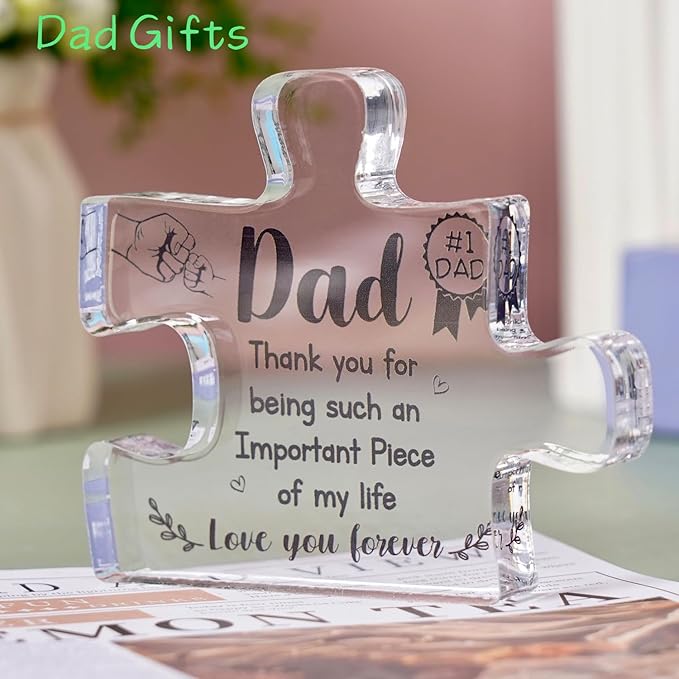 Gifts for Dad, Christmas Gifts for Dad, Fathers Day Gift, Acrylic Puzzle Piece Plaque Birthday Gifts for Dad, Father's Day Gift from Daughter, Son, Men Birthday Gift Ideas, Best Dad Gifts