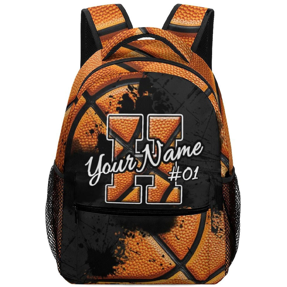 Boys Backpack for Kids Custom Initial Basketball School Backpacks for Elementary Middle Primary High Senior Personalized Monogrammed Bookbag Supplies for Sports Lovers