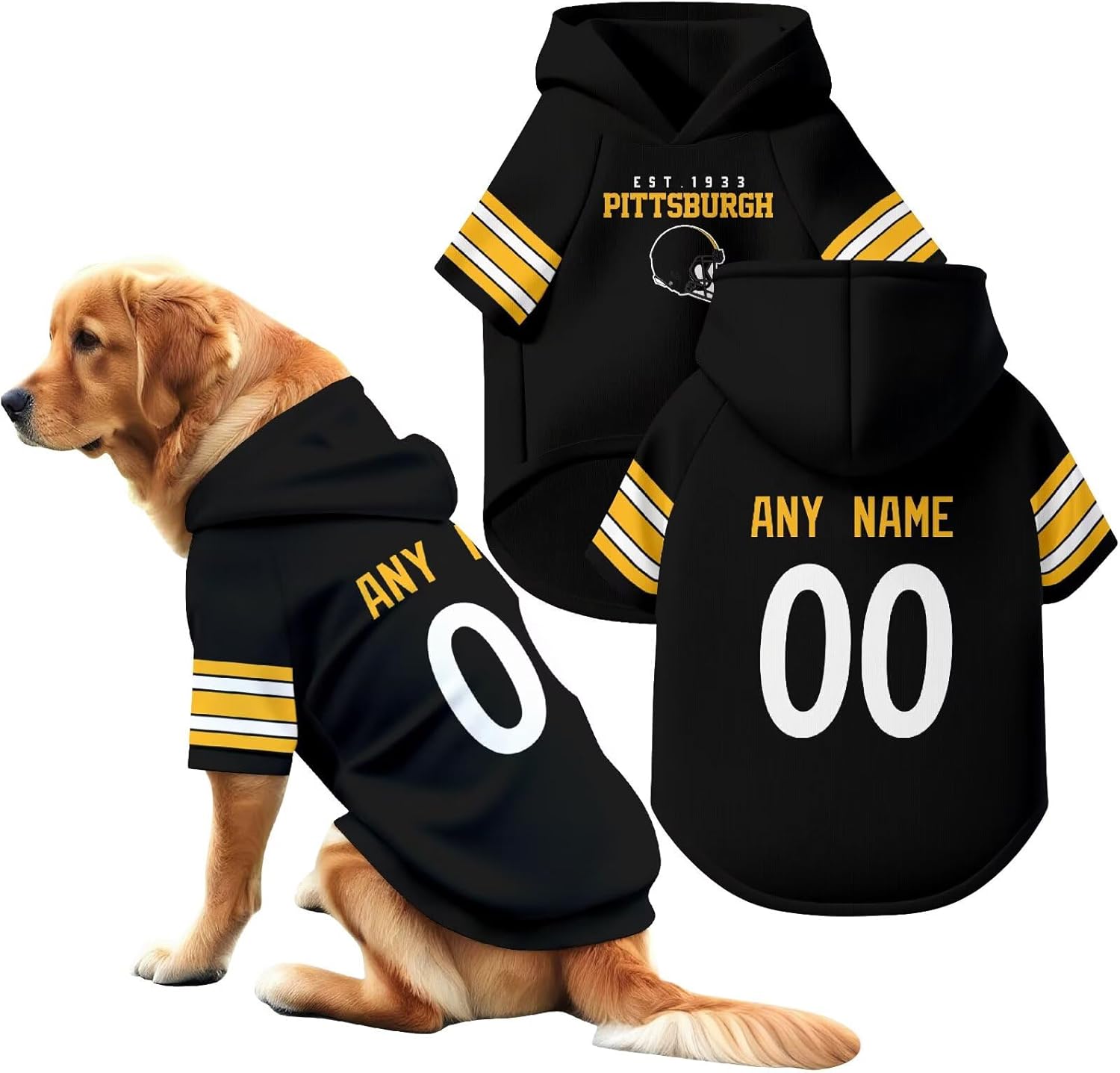 Pittsburgh Dog Hoodie T-Shirt Pet Clothes Jersey Custom Name and Number Gifts